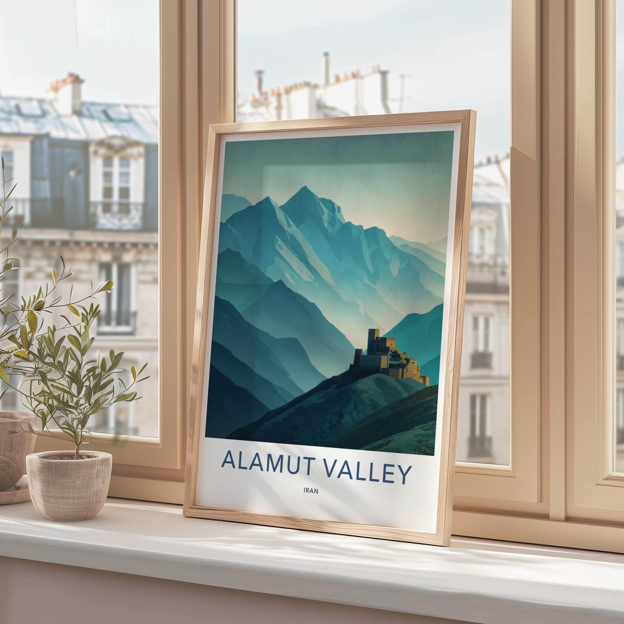 Alamut Valley Poster - Iran Travel Illustration - Fortified Peaks Home Decor