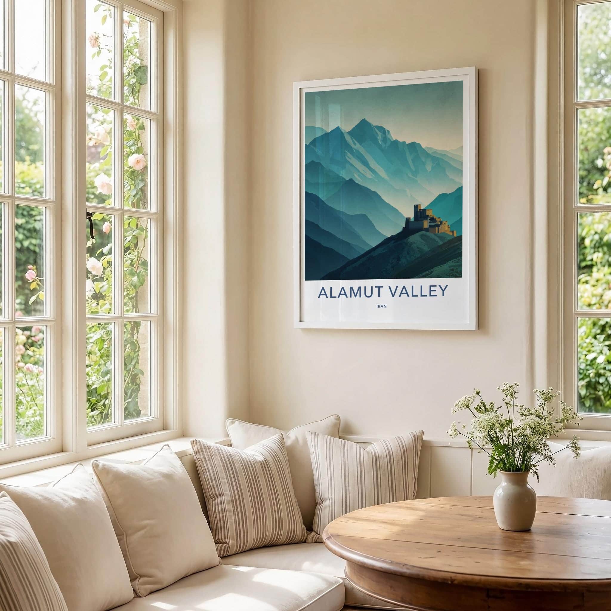 Alamut Valley Poster - Iran Travel Illustration - Fortified Peaks Home Decor