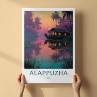 Alappuzha Poster - India Travel Art - Kerala Houseboat Twilight Glow Home Decor