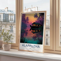 Alappuzha Poster - India Travel Art - Kerala Houseboat Twilight Glow Home Decor