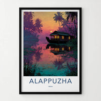 Alappuzha Poster - India Travel Art - Kerala Houseboat Twilight Glow Home Decor