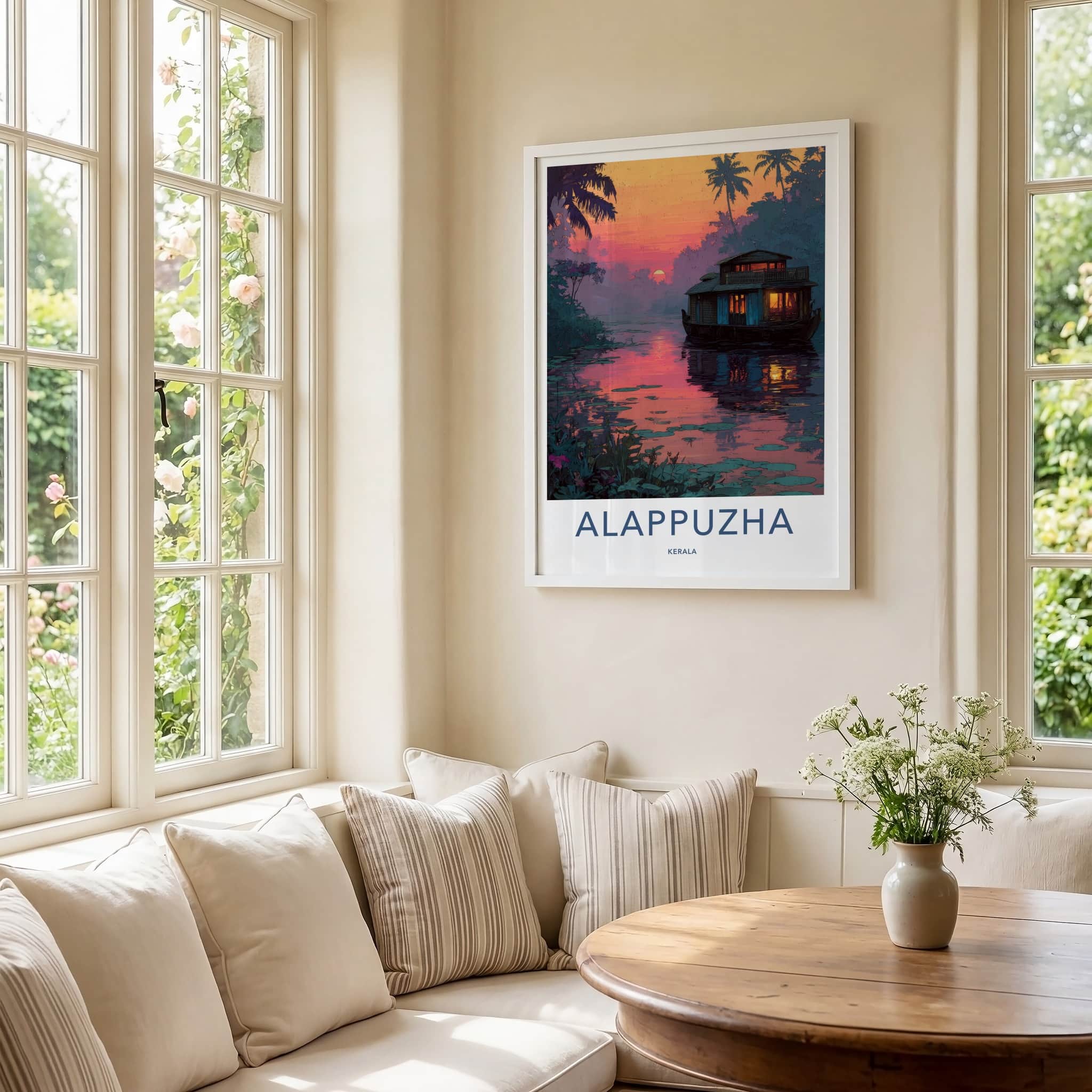 Alappuzha Poster - India Travel Art - Sunset Houseboat Kerala Home Decor