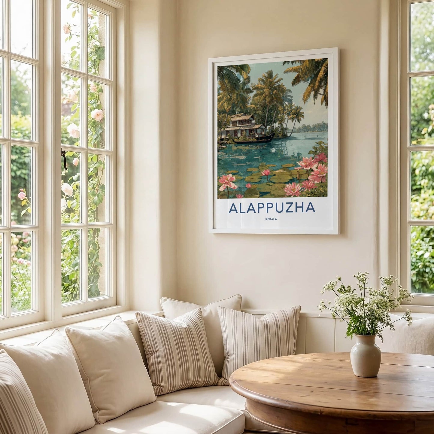 Alappuzha Poster - India Travel Print - Houseboat Pink Lilies Home Decor
