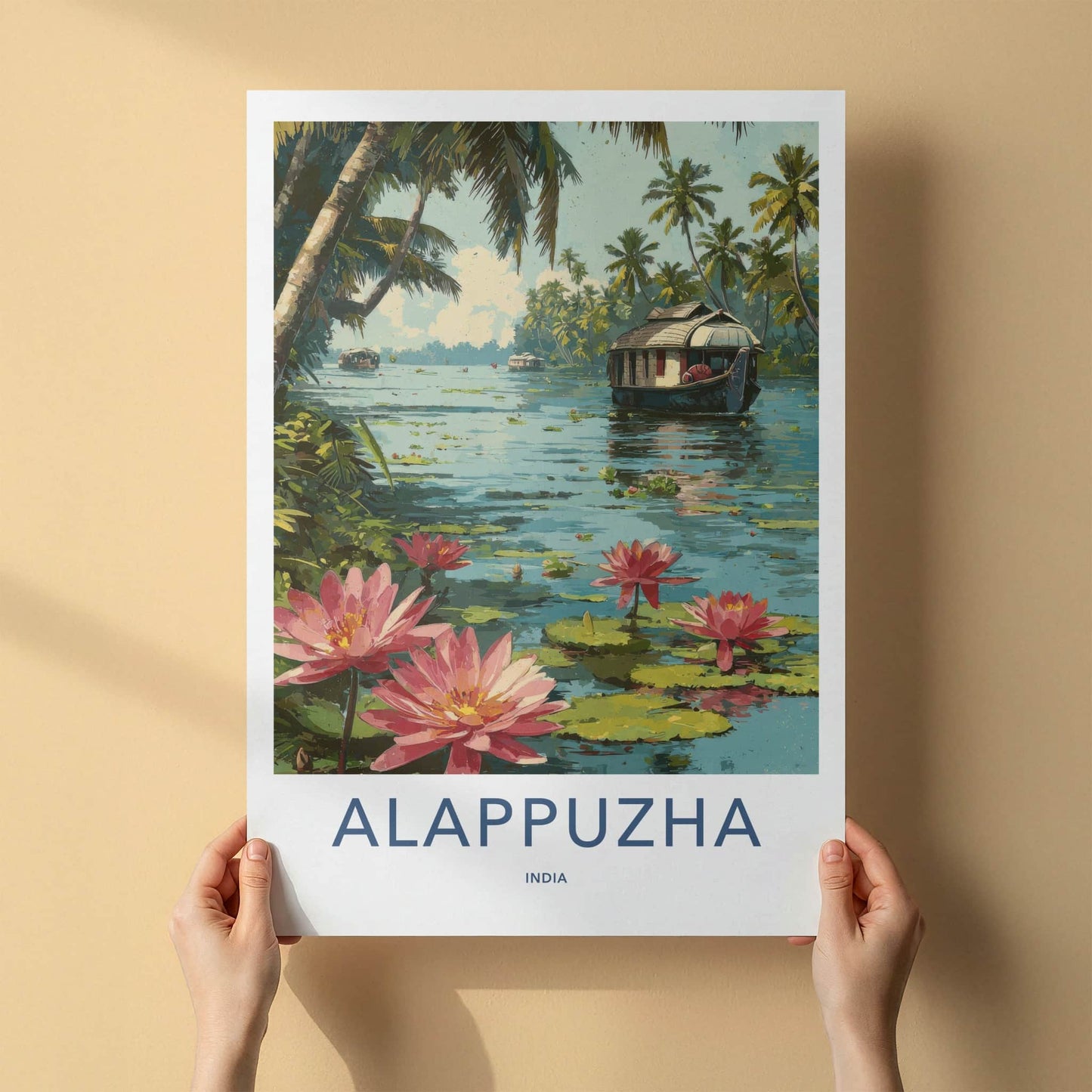 Alappuzha Poster - India Travel Print - Kerala Houseboat Lakes Home Decor