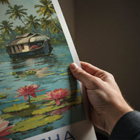 Alappuzha Poster - India Travel Print - Kerala Houseboat Lakes Home Decor
