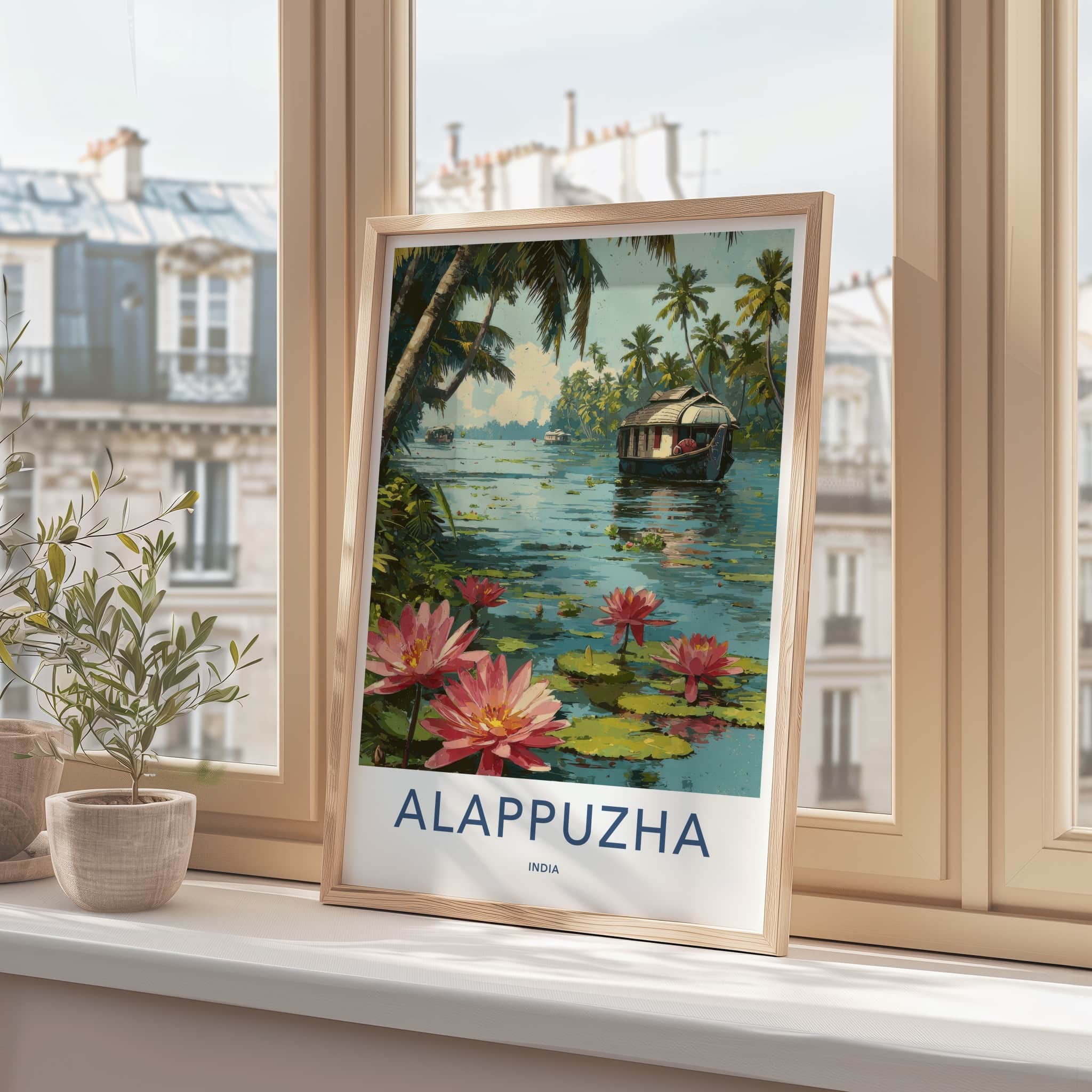 Alappuzha Poster - India Travel Print - Kerala Houseboat Lakes Home Decor