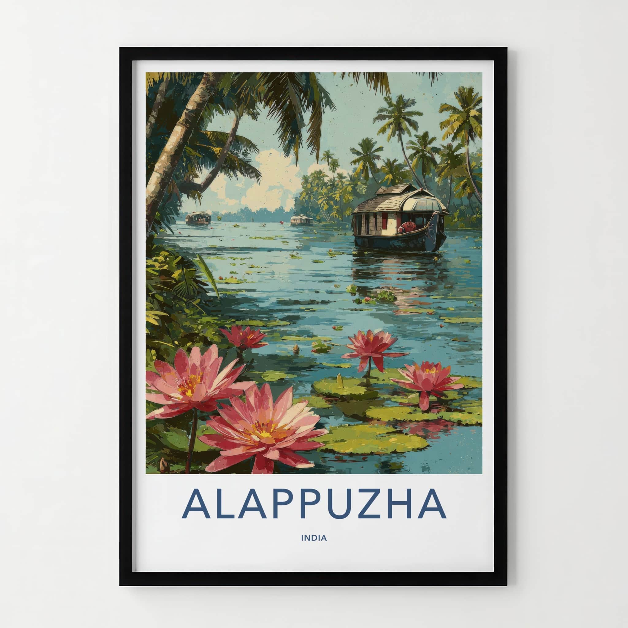 Alappuzha Poster - India Travel Print - Kerala Houseboat Lakes Home Decor
