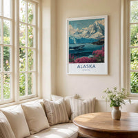 Alaska Poster - Alaska Travel Art - Glacier whale fireweed Wall Decor