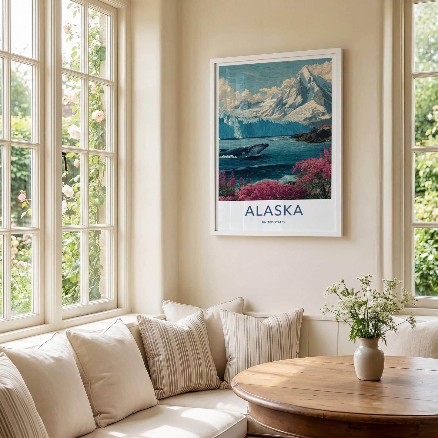 Alaska Poster - Alaska Travel Art - Glacier whale fireweed Wall Decor