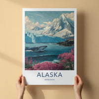 Alaska Poster - Alaska Travel Art - Glacier whale fireweed Wall Decor