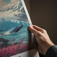 Alaska Poster - Alaska Travel Art - Pink Fireweed Whale Wall Art