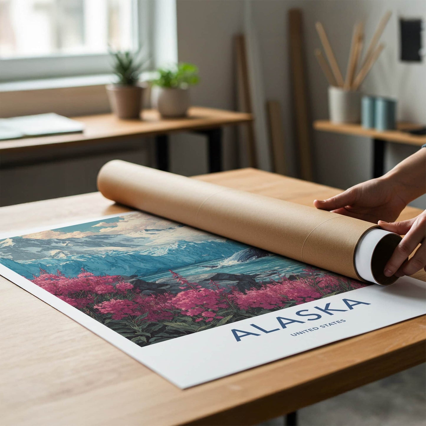 Alaska Poster - Alaska Travel Art - Pink Fireweed Whale Wall Art