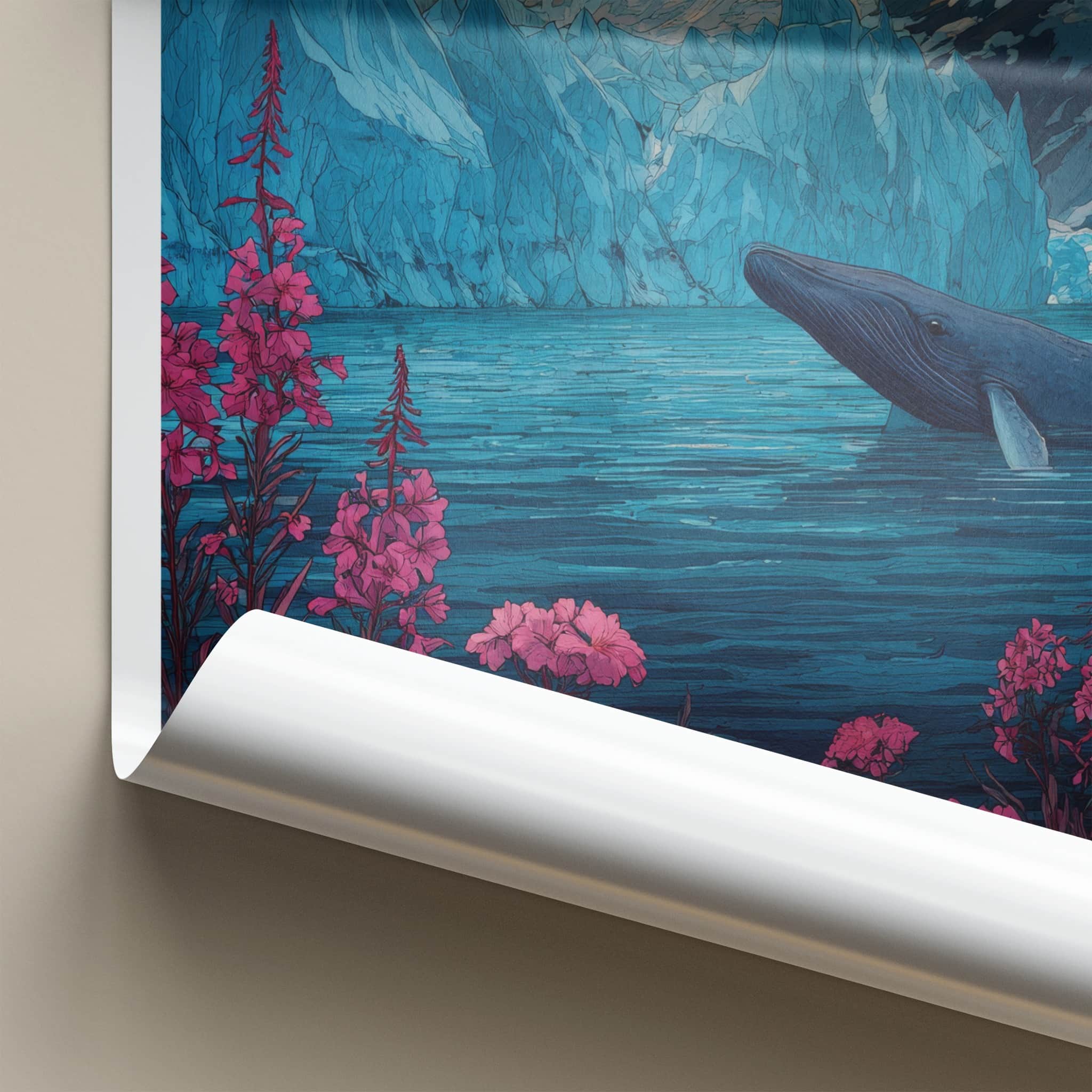 Alaska Poster - Alaska Wall Art - Pink Flowers Whale Home Decor