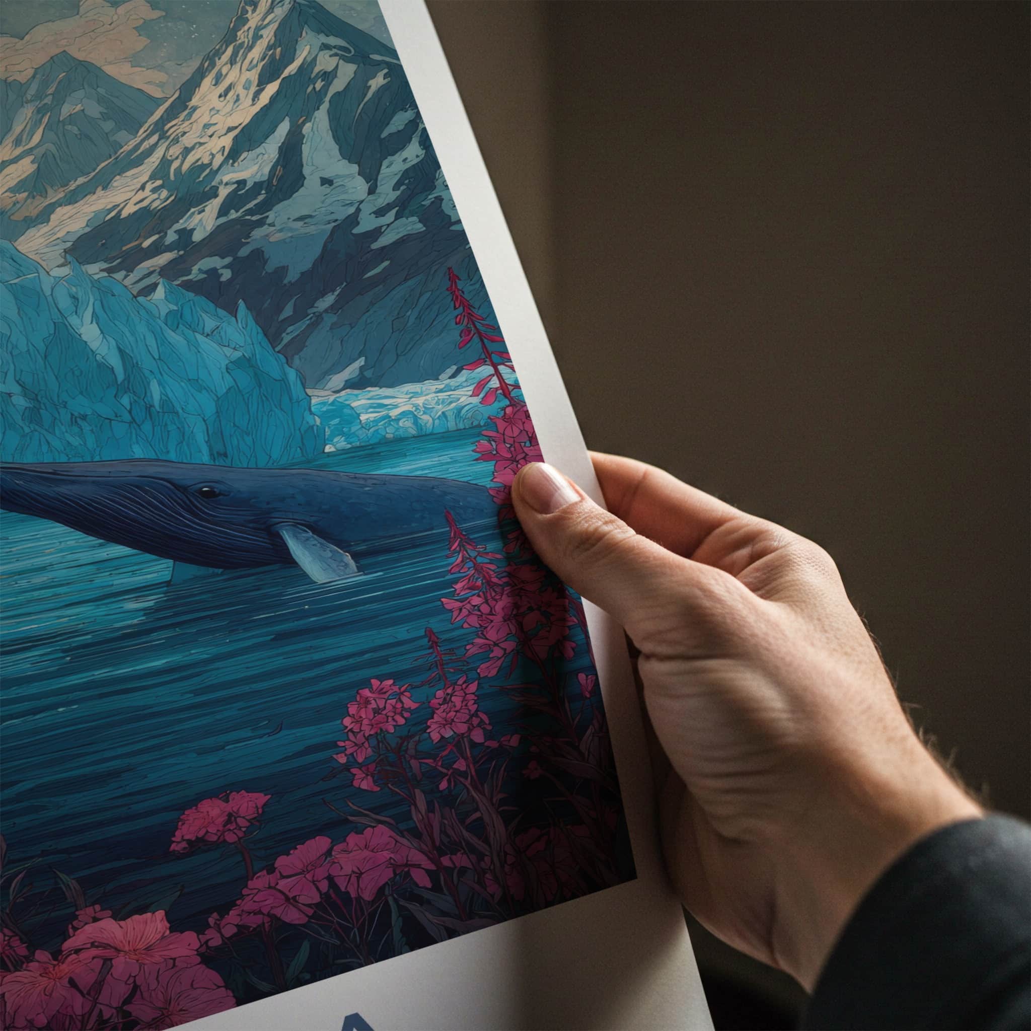 Alaska Poster - Alaska Wall Art - Pink Flowers Whale Home Decor