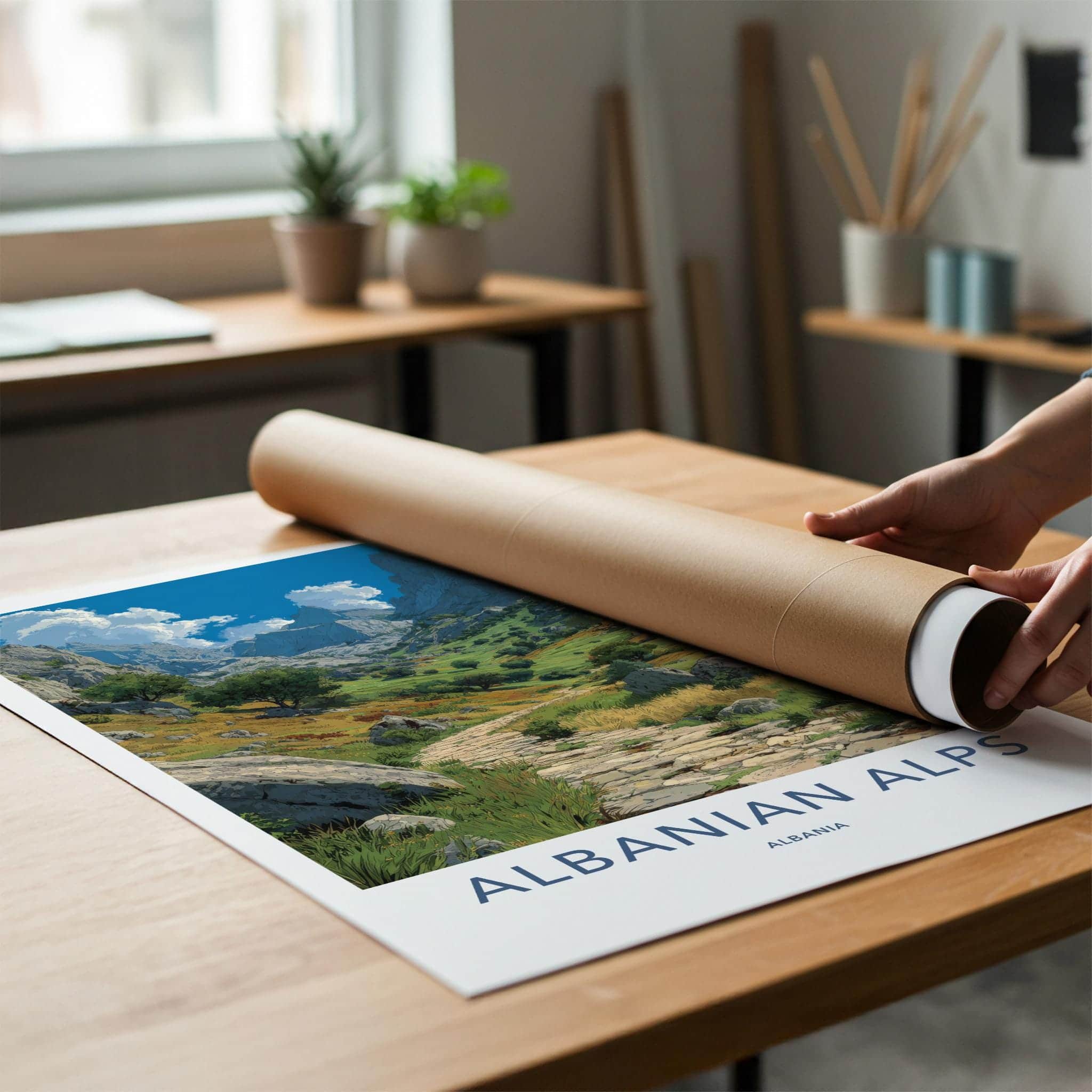 Albanian Alps Poster - Albania Travel Art - Winding valley path Wall Decor