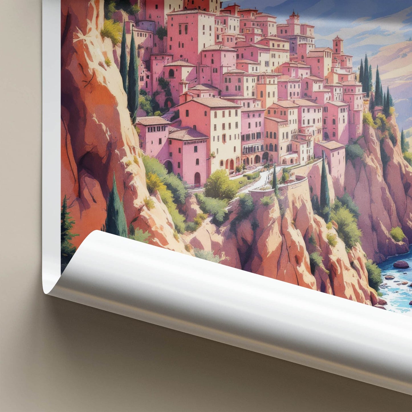 Albarracin Poster - Spain Art Print - Cliffside River Town Home Decor
