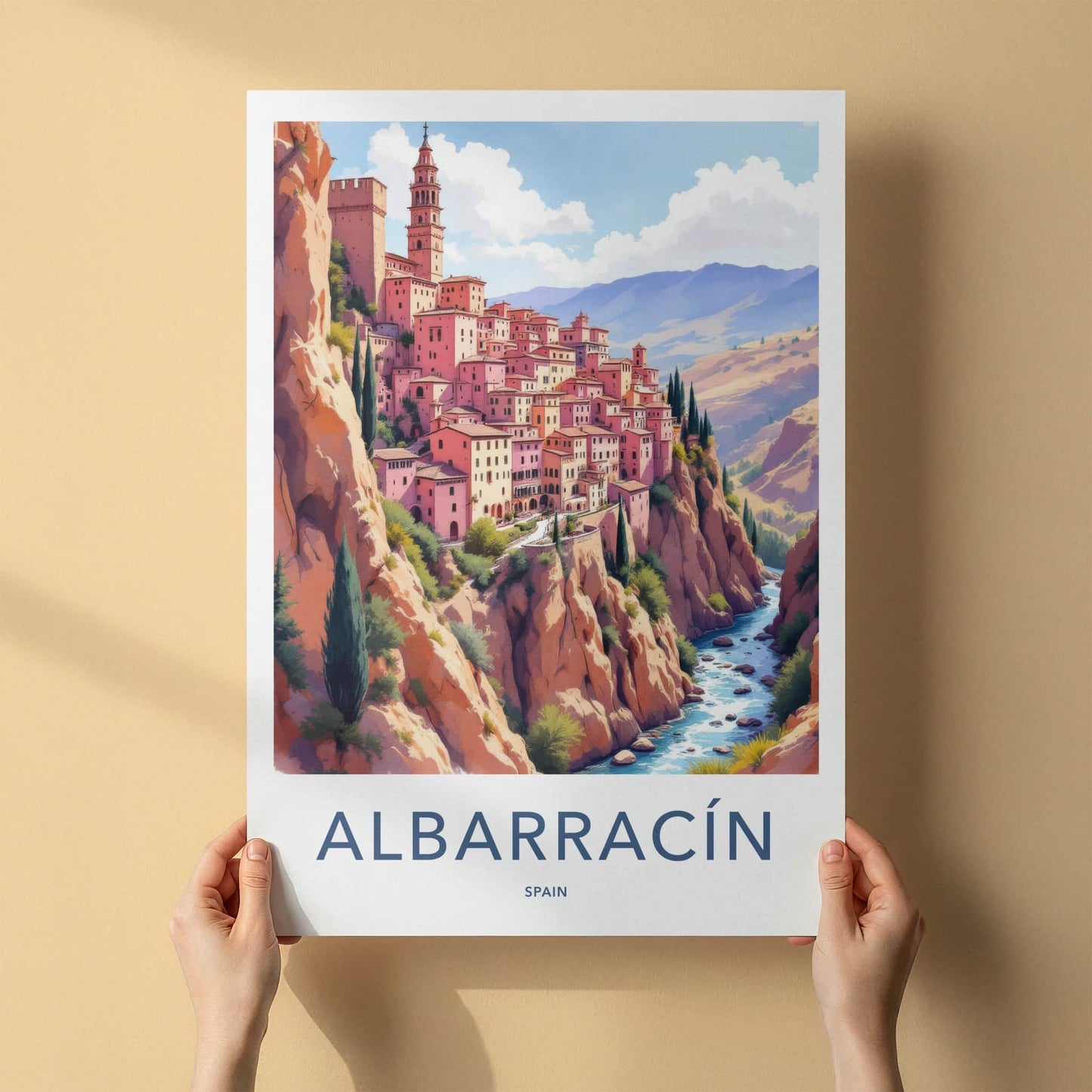 Albarracin Poster - Spain Art Print - Cliffside River Town Home Decor