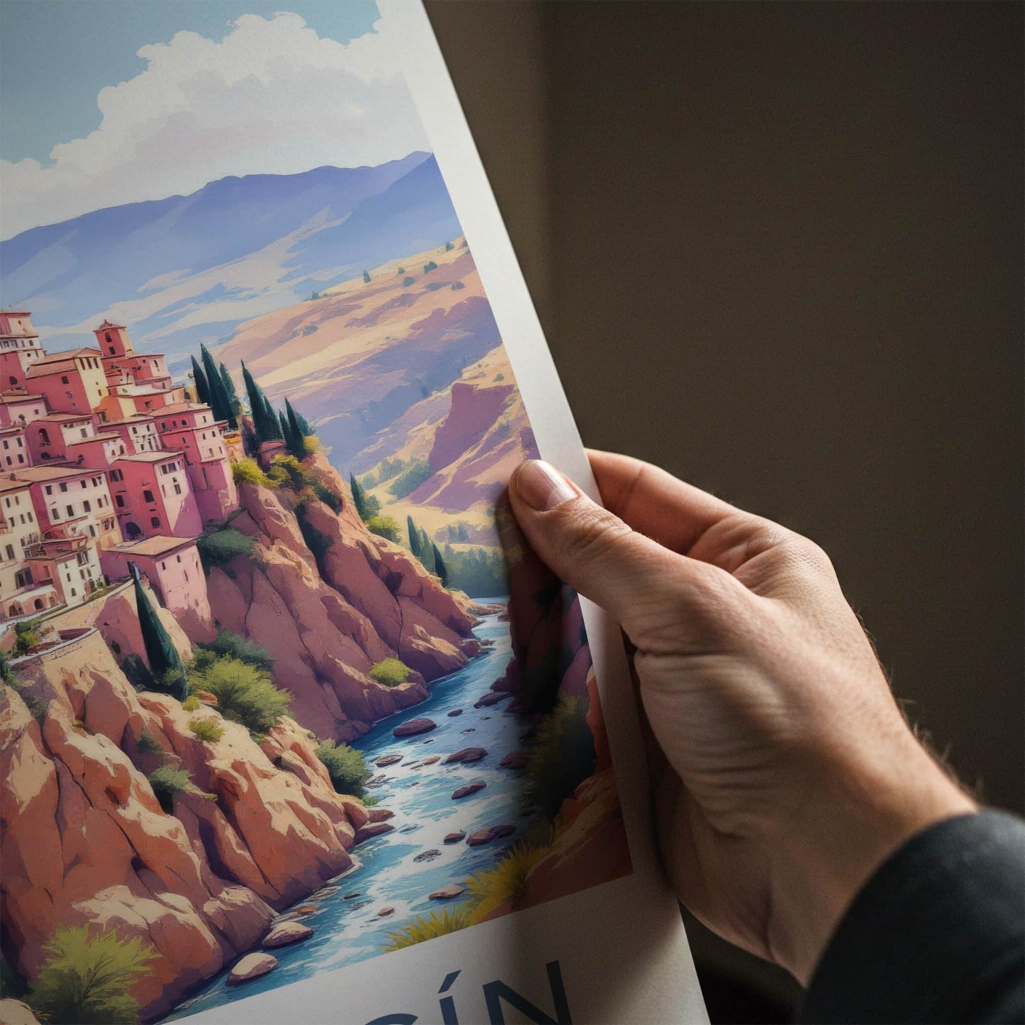 Albarracin Poster - Spain Art Print - Cliffside River Town Home Decor
