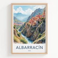 Albarracin Poster - Spain Travel Art - Cliffside River Town Home Decor