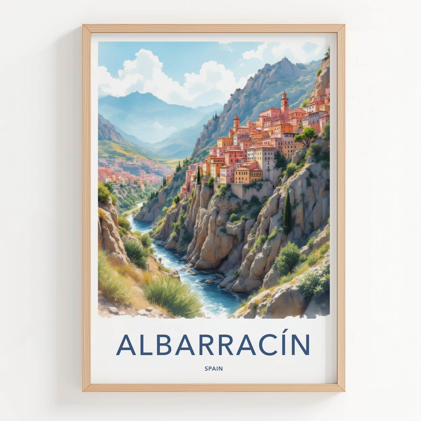Albarracin Poster - Spain Travel Art - Cliffside River Town Home Decor