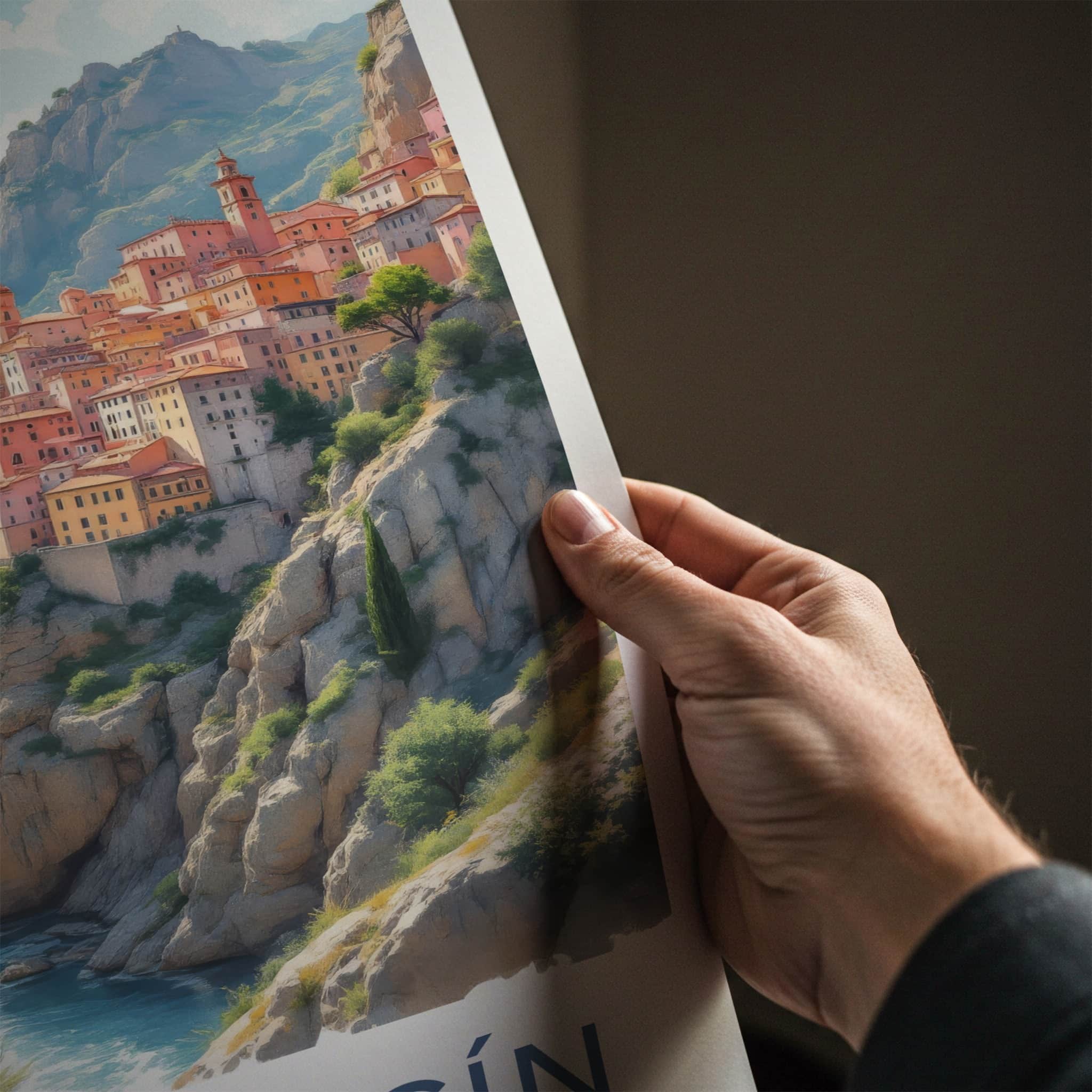 Albarracin Poster - Spain Travel Art - Cliffside River Town Home Decor