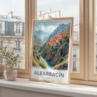 Albarracin Poster - Spain Travel Art - Cliffside River Town Home Decor