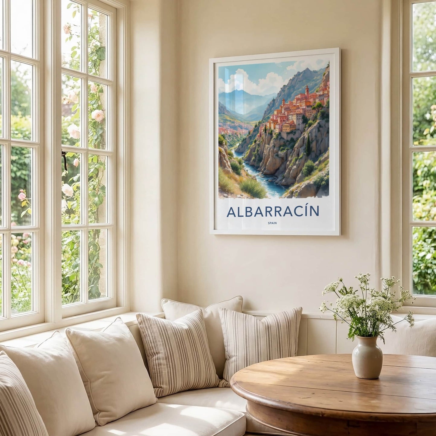Albarracin Poster - Spain Travel Art - Cliffside River Town Home Decor