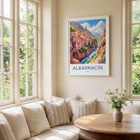 Albarracin Poster - Spain Travel Art - Cliffside Village River Home Decor