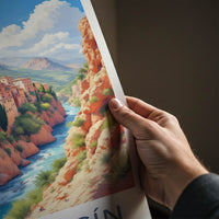 Albarracin Poster - Spain Travel Art - Cliffside Village River Home Decor