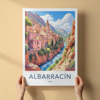 Albarracin Poster - Spain Travel Art - Cliffside Village River Home Decor
