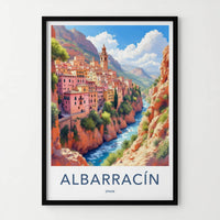 Albarracin Poster - Spain Travel Art - Cliffside Village River Home Decor
