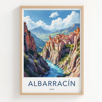 Albarracin Poster - Spain Wall Art - Cliffside Town River Home Decor