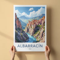 Albarracin Poster - Spain Wall Art - Cliffside Town River Home Decor