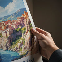 Albarracin Poster - Spain Wall Art - Cliffside Town River Home Decor