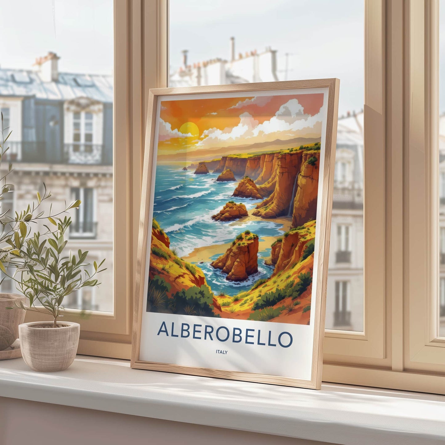 Alberobello Poster - Italy Travel Art - Ocean Cliff View Home Decor