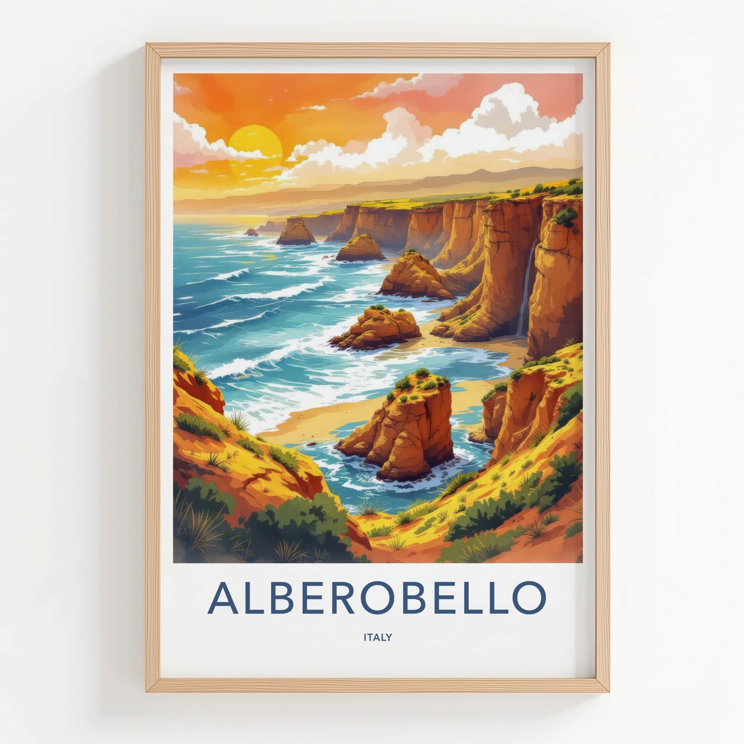 Alberobello Poster - Italy Travel Art - Ocean Cliff View Home Decor