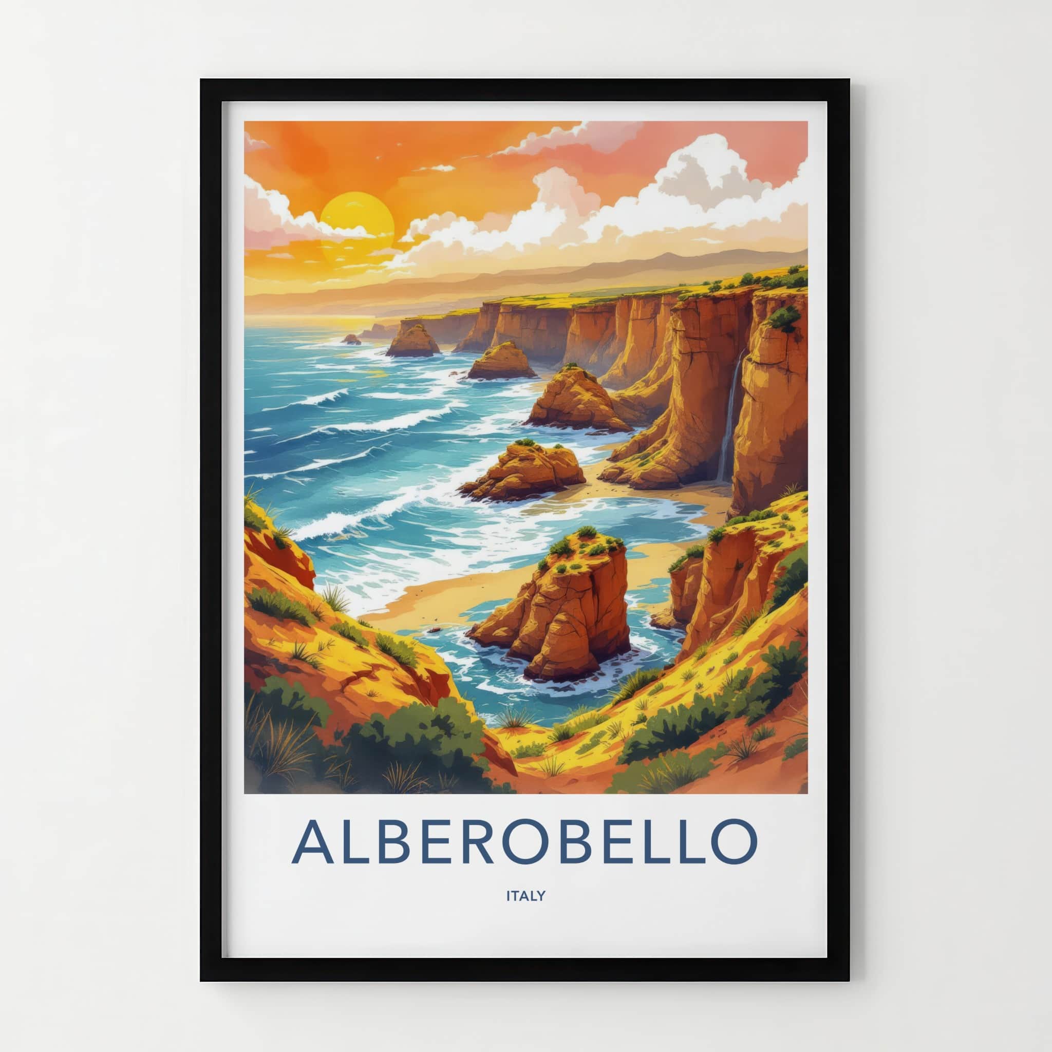 Alberobello Poster - Italy Travel Art - Ocean Cliff View Home Decor