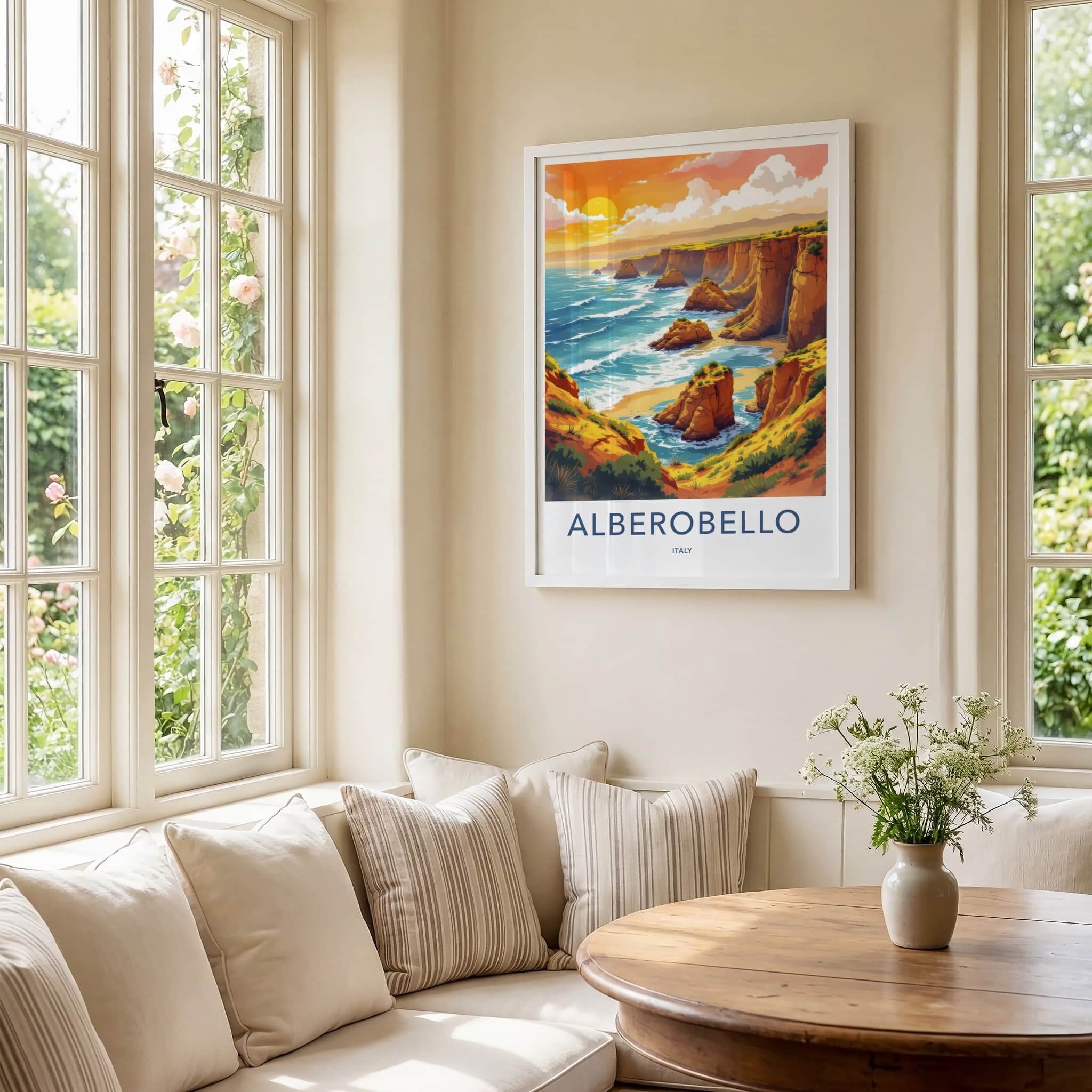 Alberobello Poster - Italy Travel Art - Ocean Cliff View Home Decor