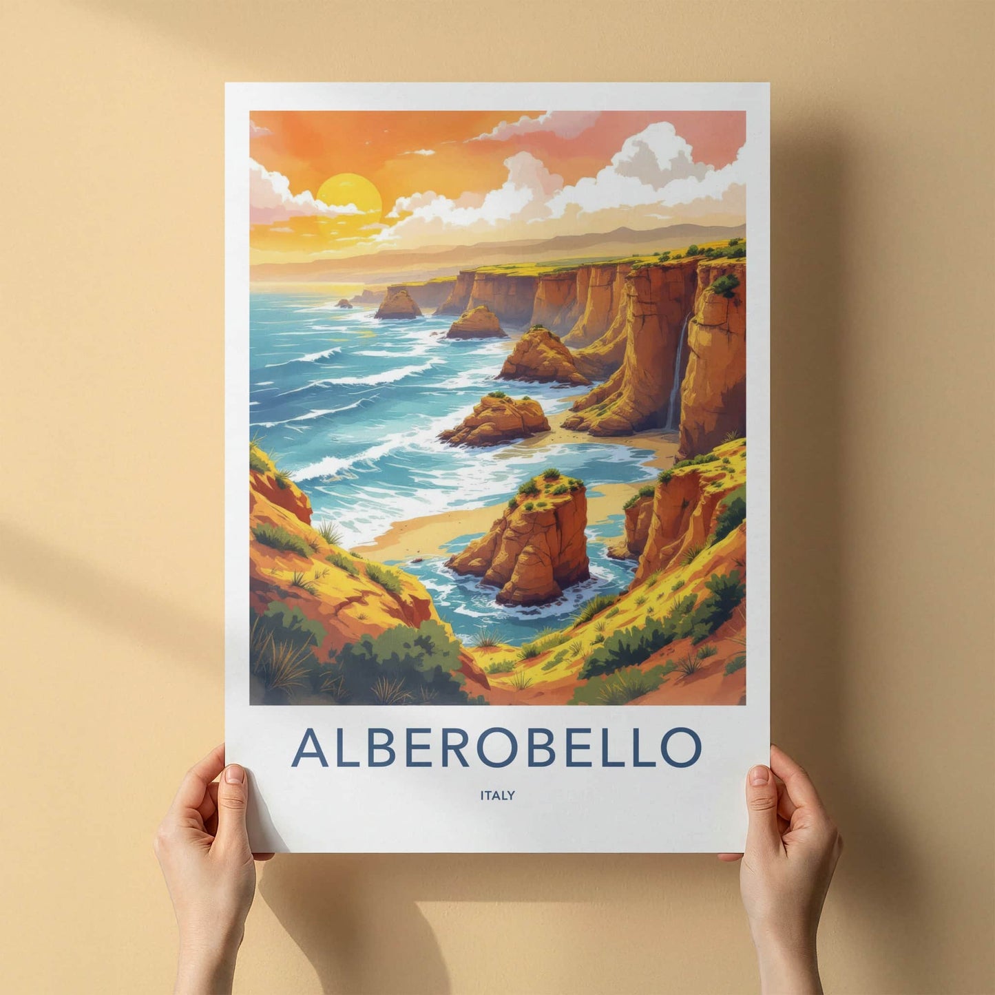 Alberobello Poster - Italy Travel Art - Ocean Cliff View Home Decor