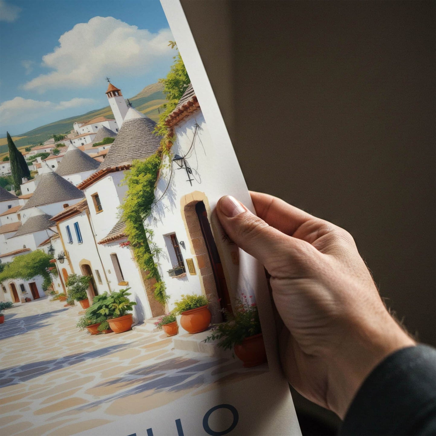 Alberobello Poster - Italy Travel Art - Potted Plant Street Home Decor
