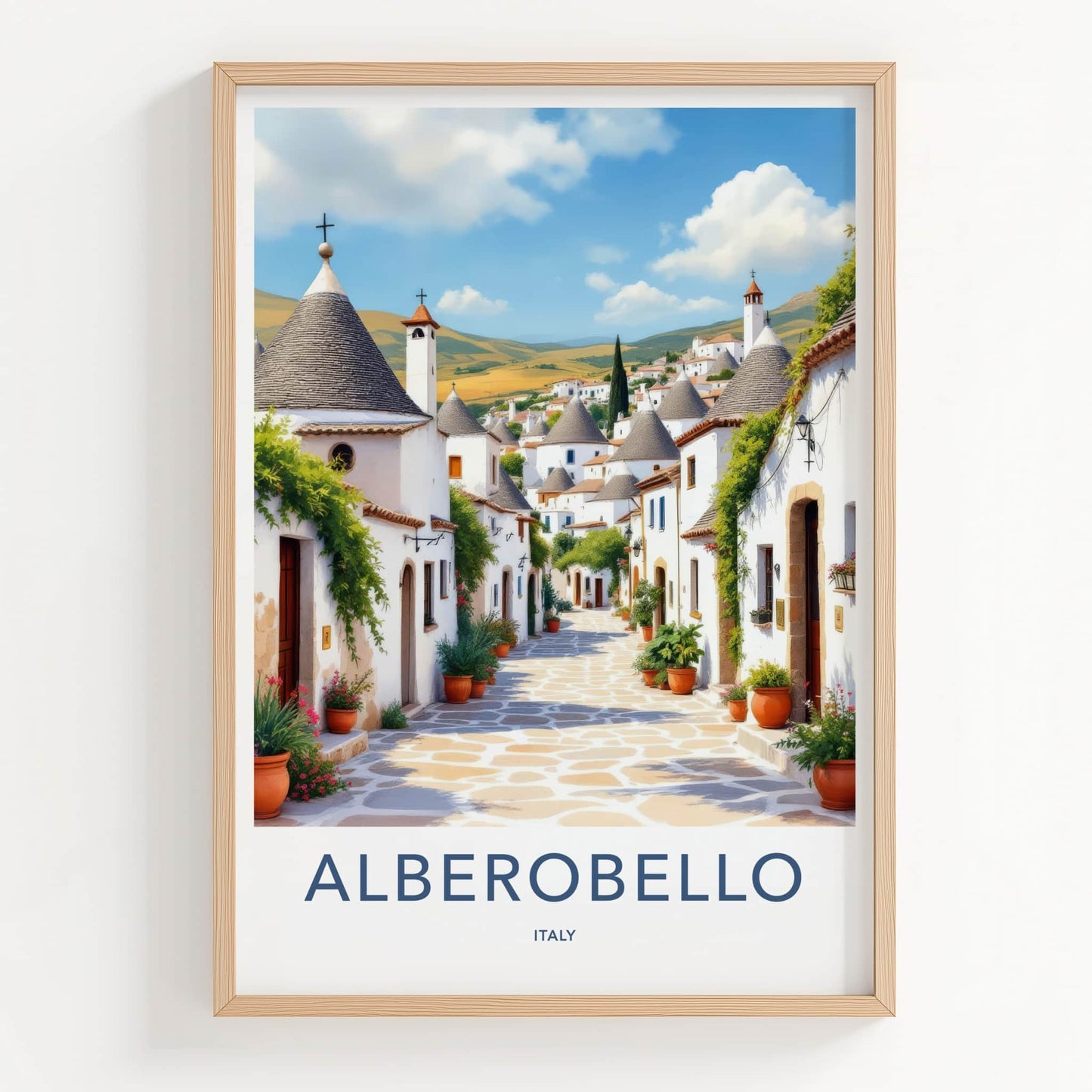 Alberobello Poster - Italy Travel Art - Potted Plant Street Home Decor