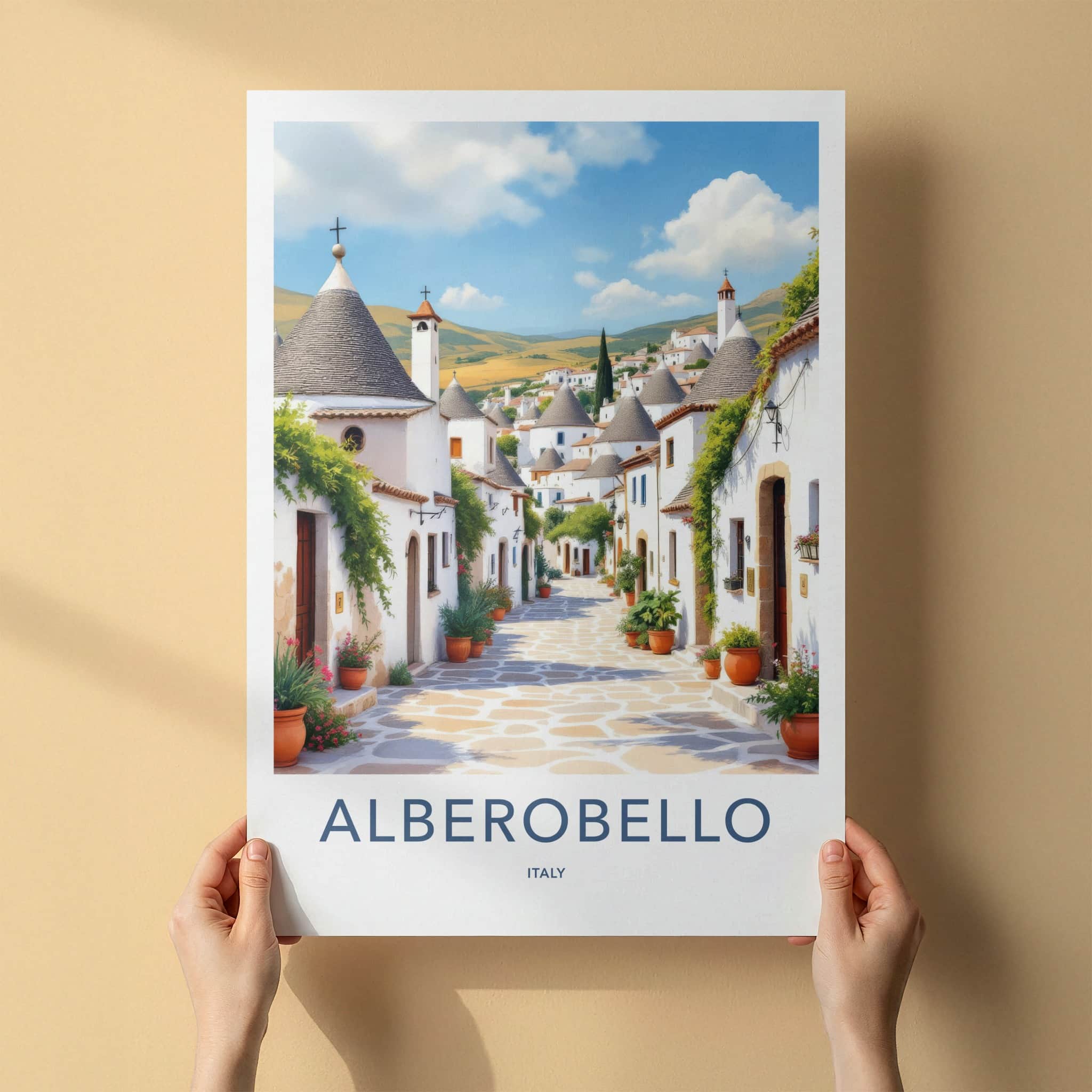 Alberobello Poster - Italy Travel Art - Potted Plant Street Home Decor