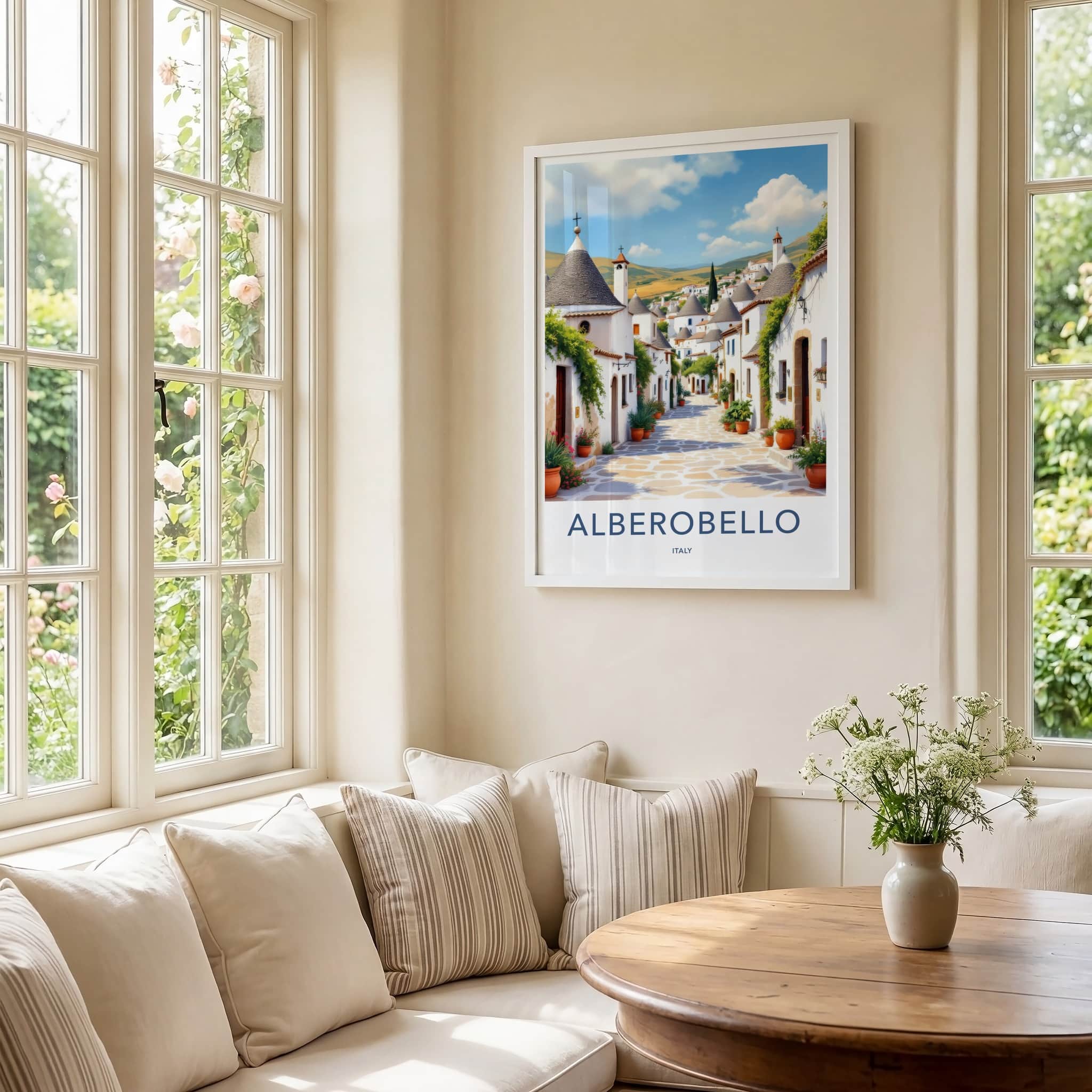 Alberobello Poster - Italy Travel Art - Potted Plant Street Home Decor