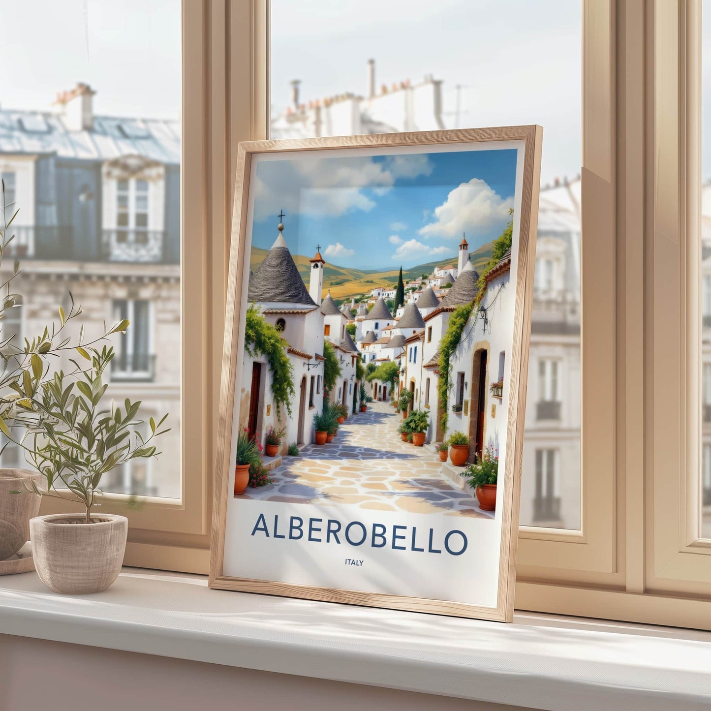Alberobello Poster - Italy Travel Art - Potted Plant Street Home Decor