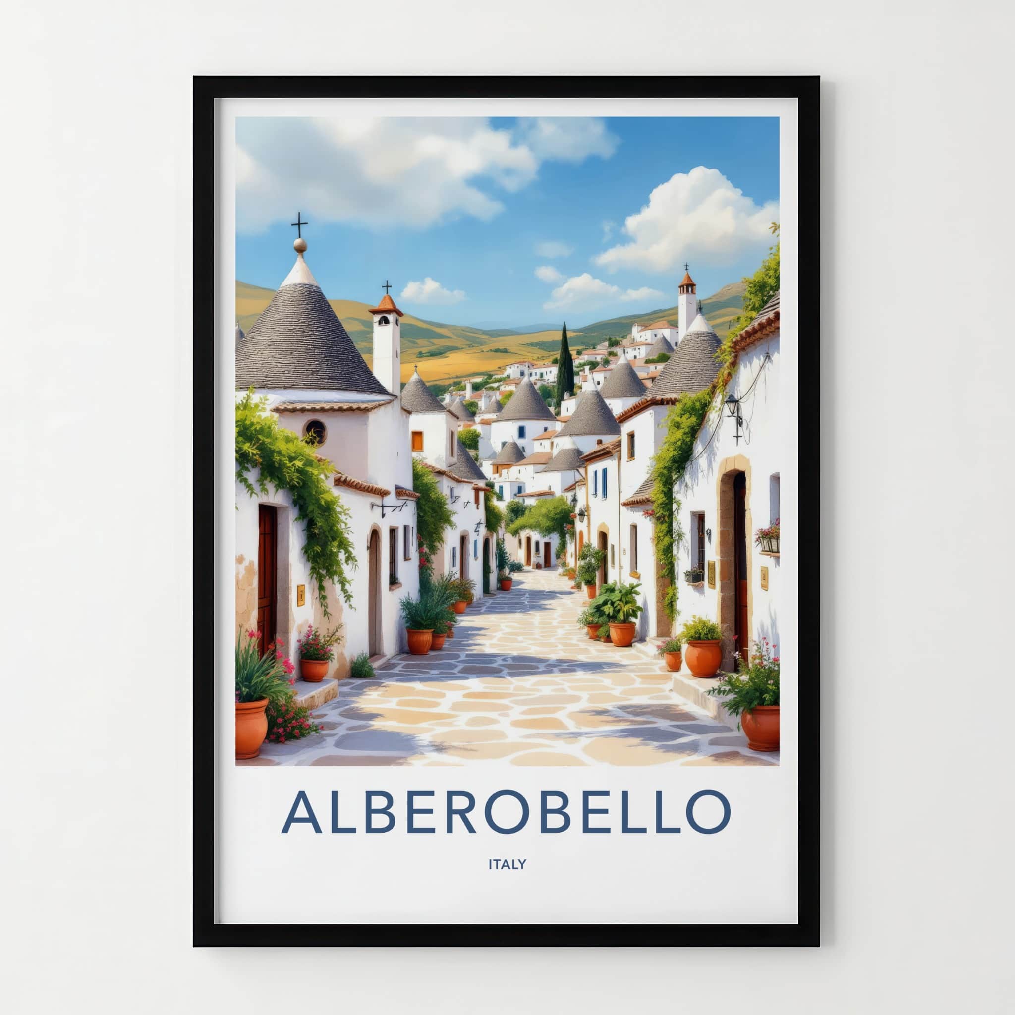 Alberobello Poster - Italy Travel Art - Potted Plant Street Home Decor