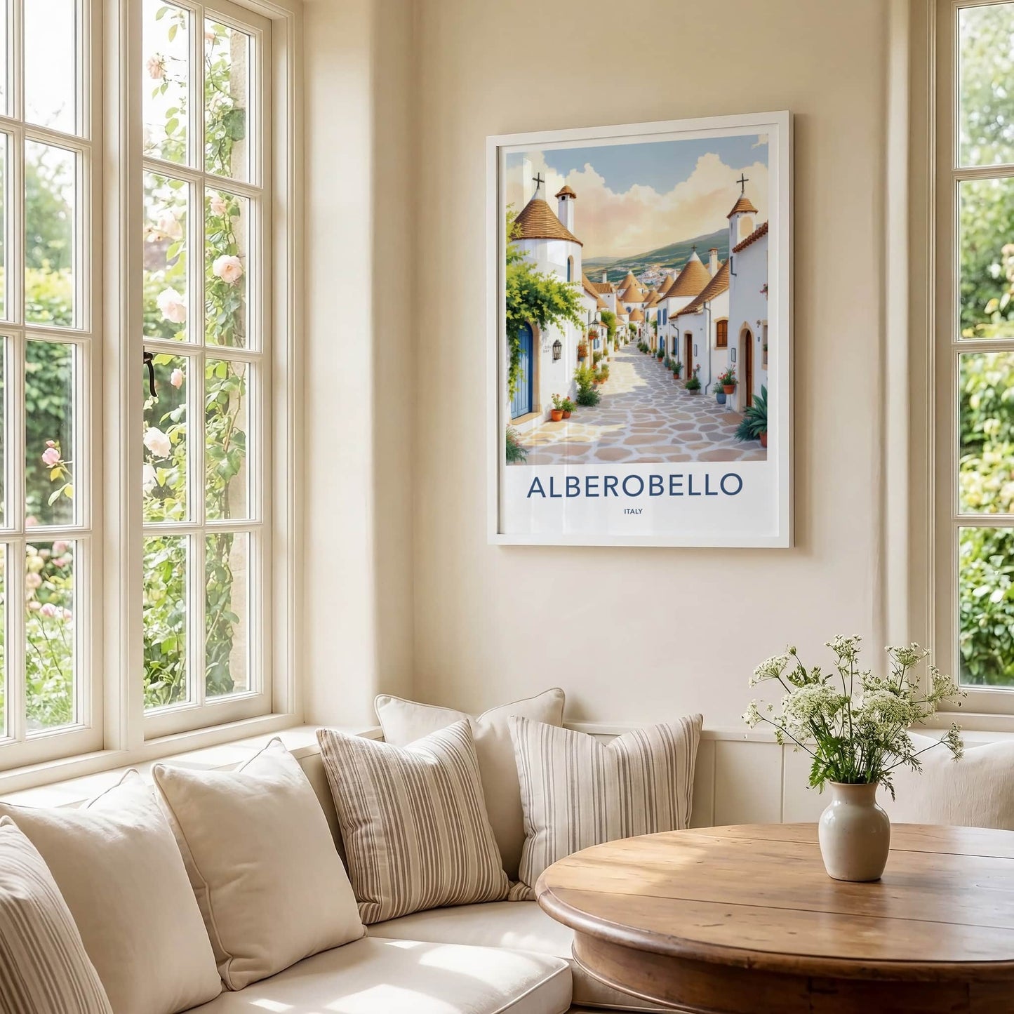 Alberobello Poster - Italy Travel Art - Sunlit Trulli Town Home Decor