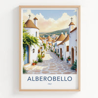 Alberobello Poster - Italy Travel Art - Sunlit Trulli Town Home Decor