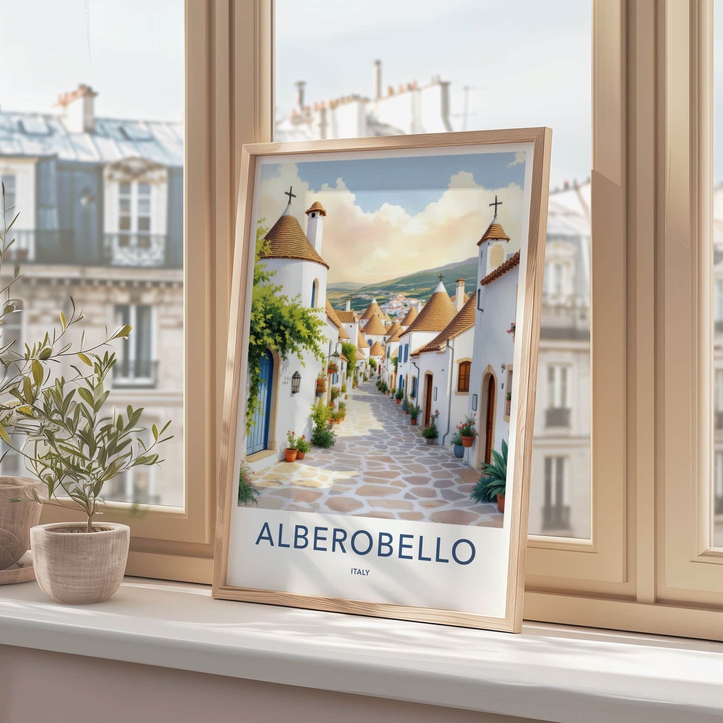 Alberobello Poster - Italy Travel Art - Sunlit Trulli Town Home Decor