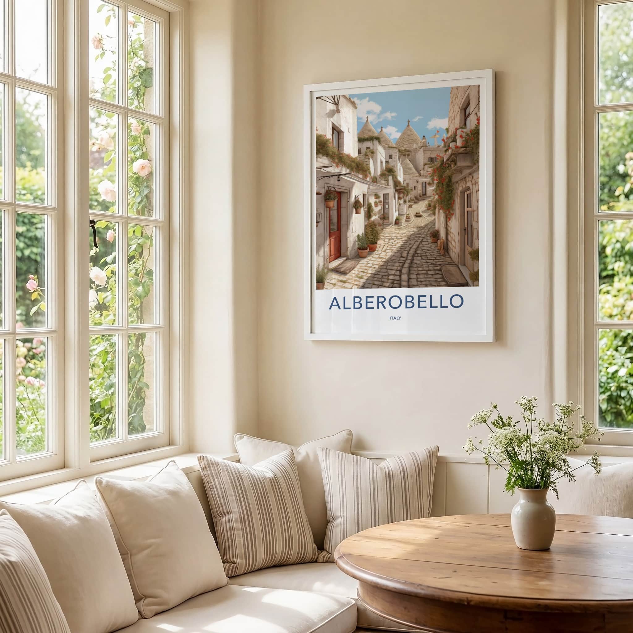 Alberobello Poster - Italy Travel Art - White Trulli Village Wall Decor