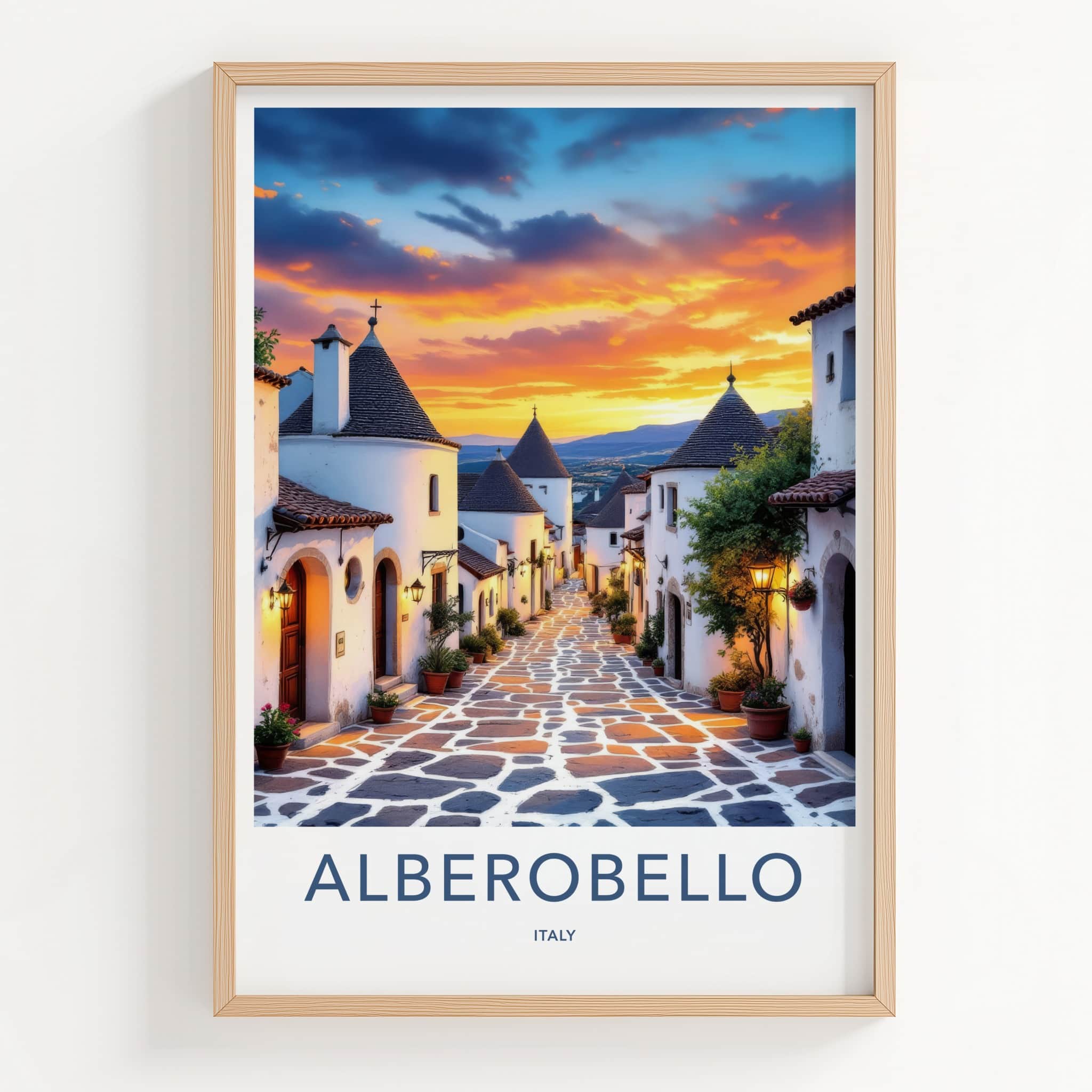 Alberobello Poster - Italy Wall Art - Sunset Trulli Village Home Decor